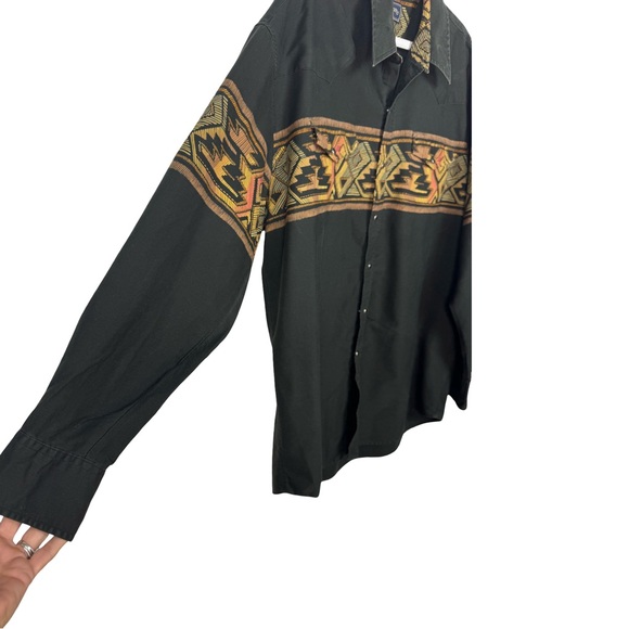 VTG Roper Black Aztec Snap Front Long Sleeve Western Shirt Men’s Size X-Large - Picture 4 of 9